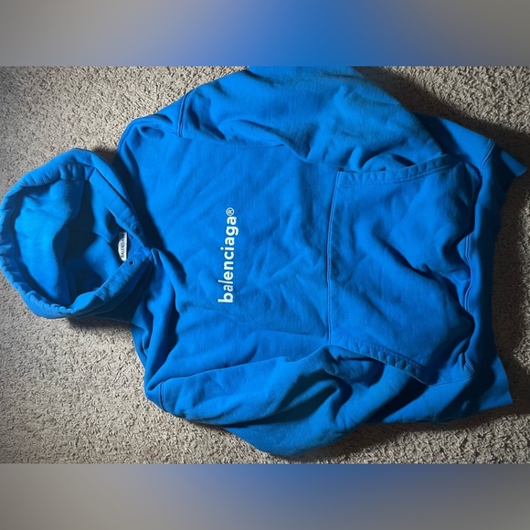 BALENCIAGA  COPYRIGHT MEDIUM FIT HOODIE BLUE - Picture 1 of 8